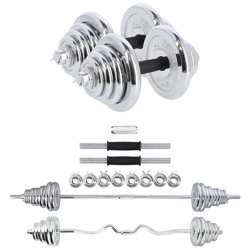 Sztangielki - sztanga prosta i łamana w walizce chrom HMS STC55 55kg