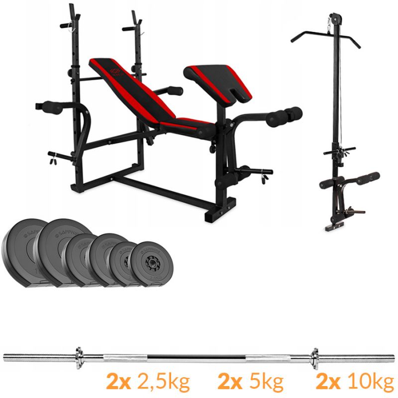 Zestaw obciążeń Sapphire Solid 43 kg z ławką xg500 + Gratisy: modlitewnik i wyciąg