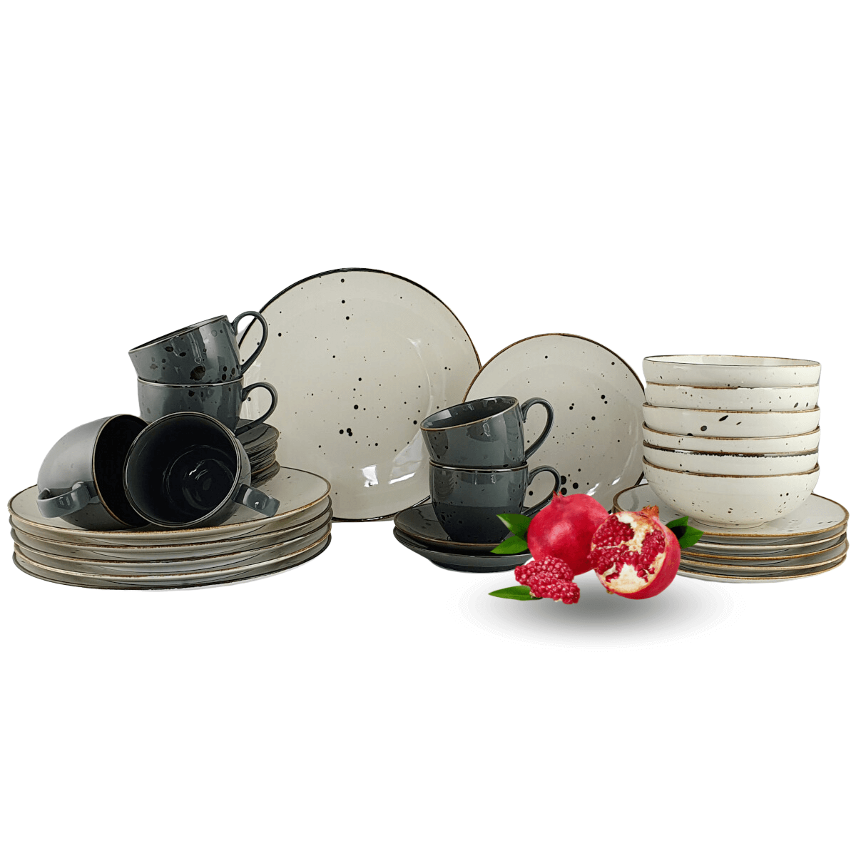 COTTAGE CREAM & GRAPHITE zestaw z filiżanką dla 6 os. 30 el.- Alumina Bogucice