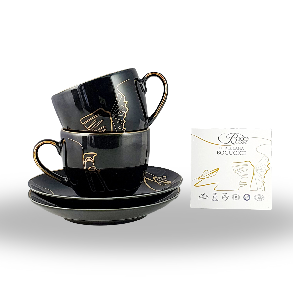 KATO160 zestaw 2 filiżanek ze spodkiem, czarne AP105