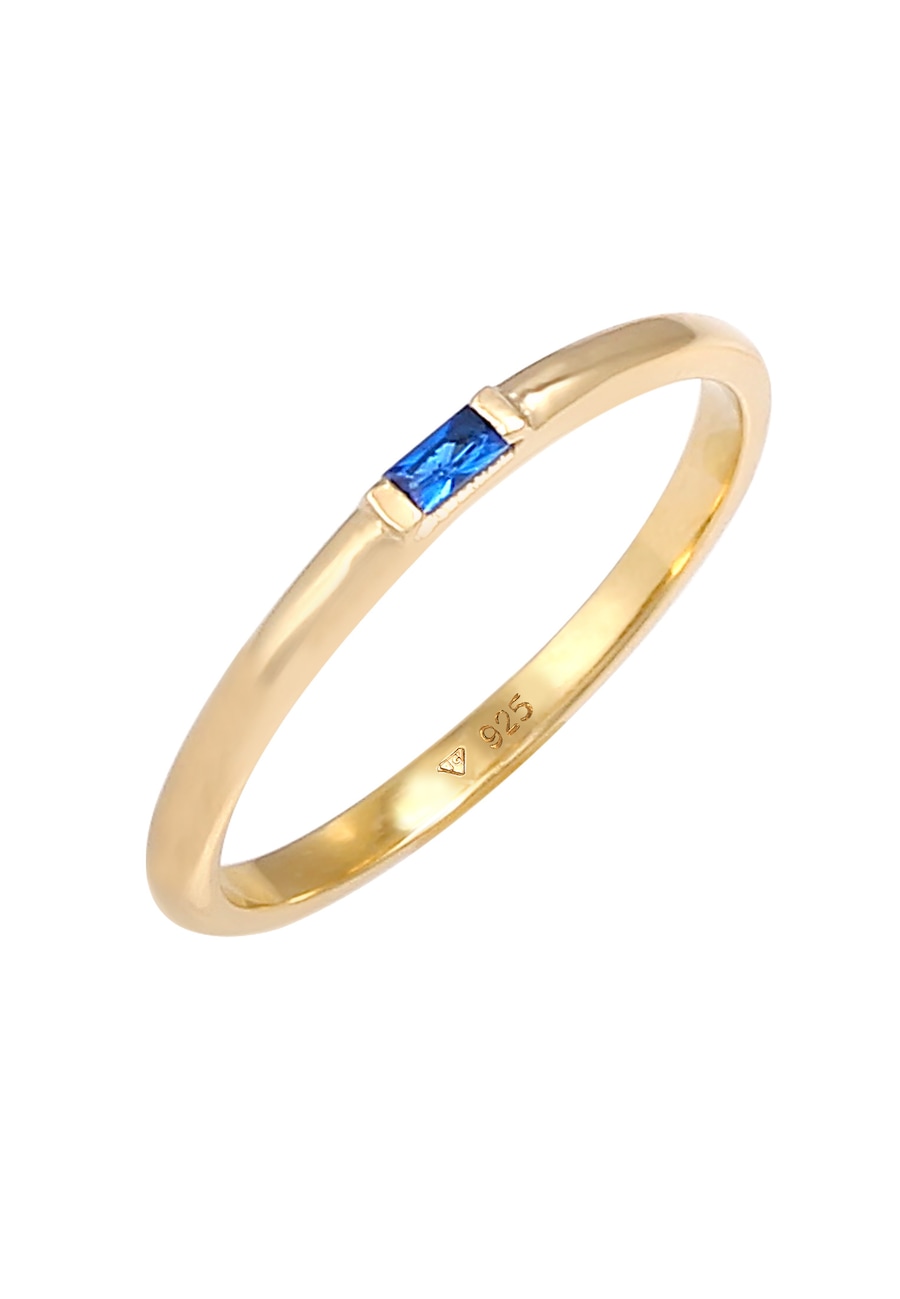 Elli PREMIUM Damy Prostokątna równina z syntetycznym szafirem w 925 r. pozłacanym srebrem próby 925 Sterling Silver. Pierścionki 1 ct Damski