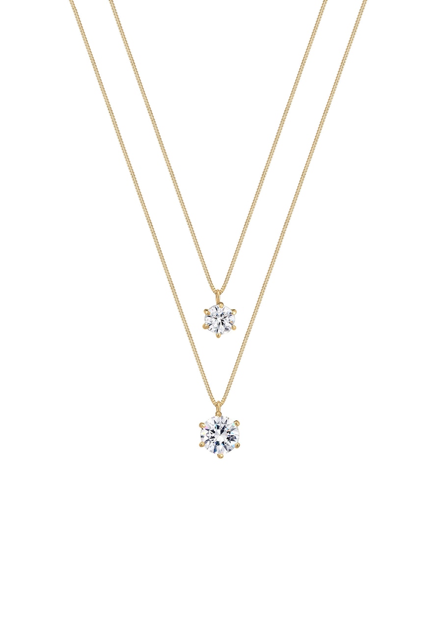 Elli Damski łańcuszek pancerka soliter Basic Warstwa Look Trend z kryształami w srebrze 925 sterling silver Naszyjniki 1 ct