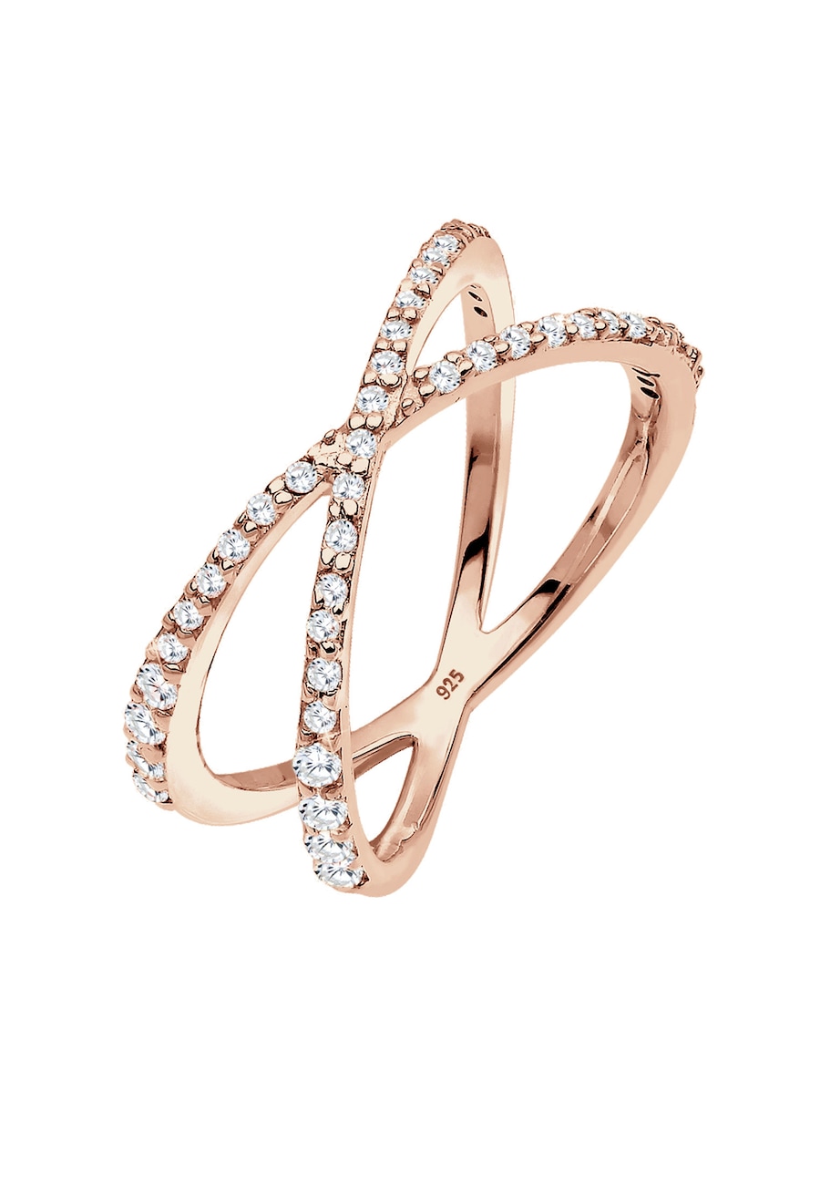 Elli Damski pierścionek skręcony X z kryształami z cyrkoniami w srebrze próby 925 Sterling Silver Pierścionki 1 ct