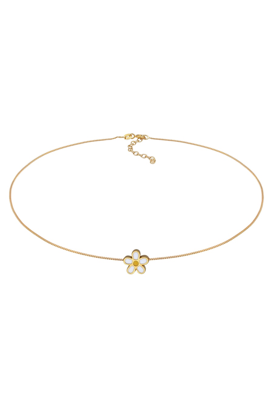Elli Choker Damski Kwiatowy Łańcuszek 925 Sterling Silver Pozłacany Pomysł na prezent na Wielkanoc Złoty 38 cm Naszyjniki 1 ct