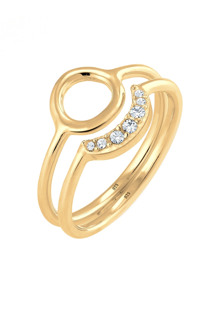 Elli Damski półksiężyc z kryształkami z pozłacanego srebra próby 925 Pierścionki 1 ct