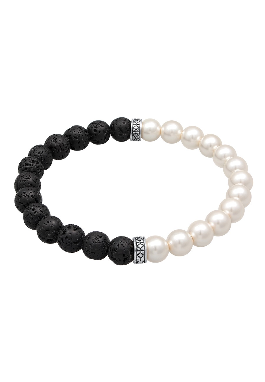 KUZZOI Męskie korale Lava z syntetycznymi perłami w srebrze próby 925 Sterling Silver Biżuteria męska 1 ct