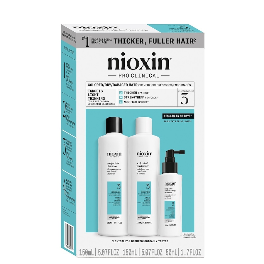 Nioxin Nioxin System 3 zestaw oczyszczający do włosów farbowanych, lekko przerzedzonych, 150+150+40 ml Zestawy do pielęgnacji włosów 1 ct