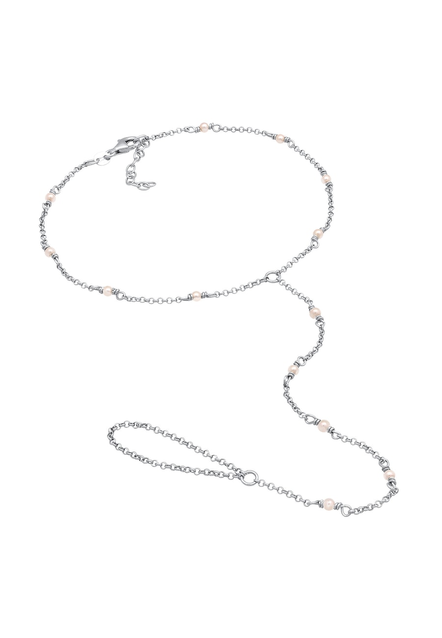 Elli Damski naszyjnik na kostkę z perłami muszlowymi ze srebra próby 925 Bransoletki na nogę 1 ct