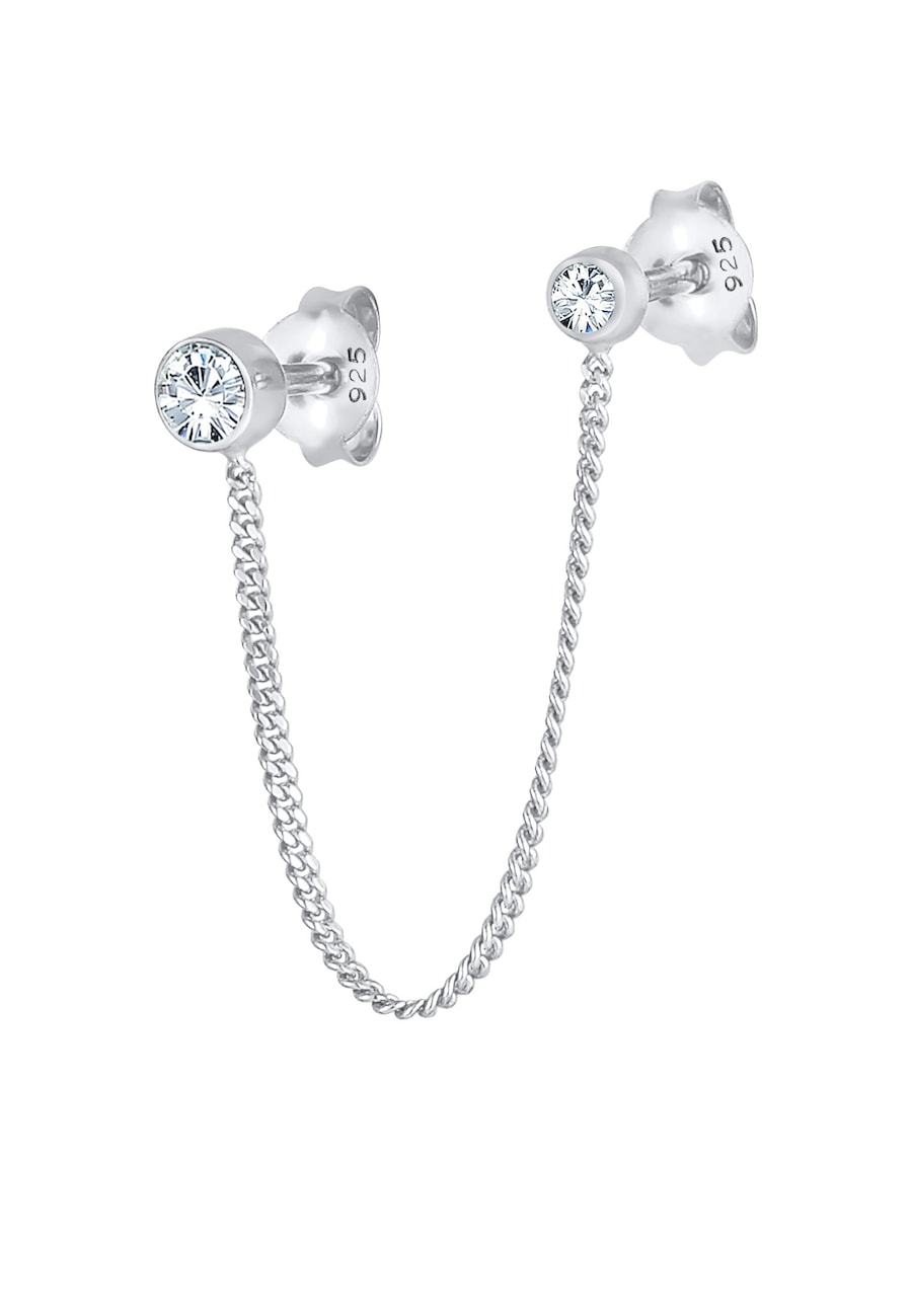 Elli Damskie kolczyki do uszu z pojedynczym łańcuszkiem i kryształkami ze srebra próby 925 Kolczyki 1 ct