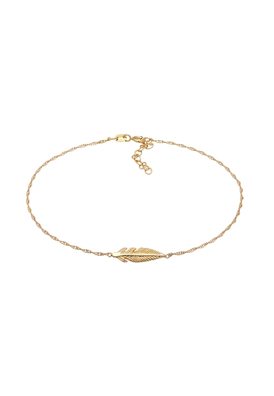 Elli Damska bransoletka na kostkę piórko symbol boho w srebrze próby 925 Sterling Silver Bransoletki na nogę 1 ct Damski