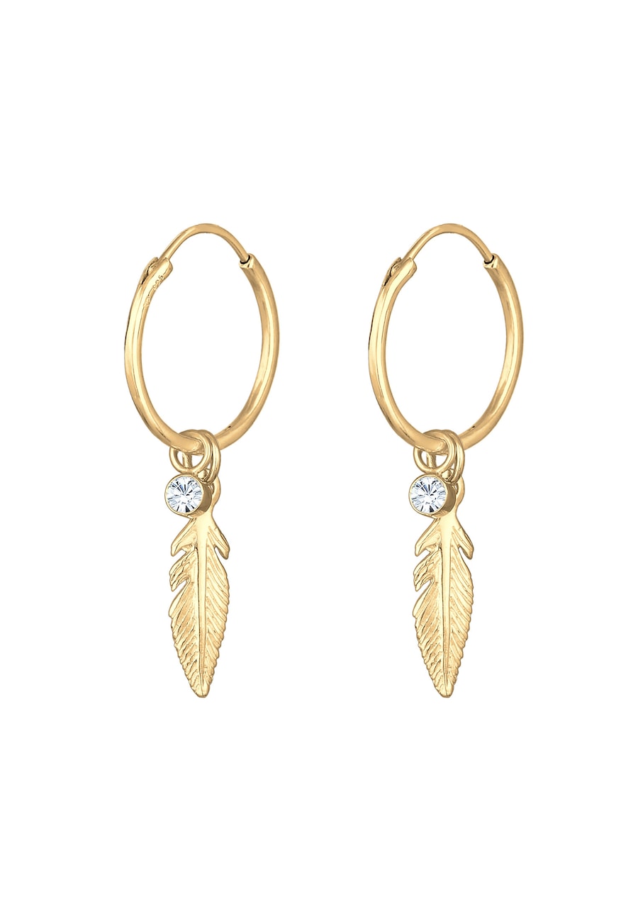 Elli Damskie kreole pióro zawieszka Boho Festiwal z kryształami w srebrze 925 Sterling Silver Kolczyki koła 1 ct