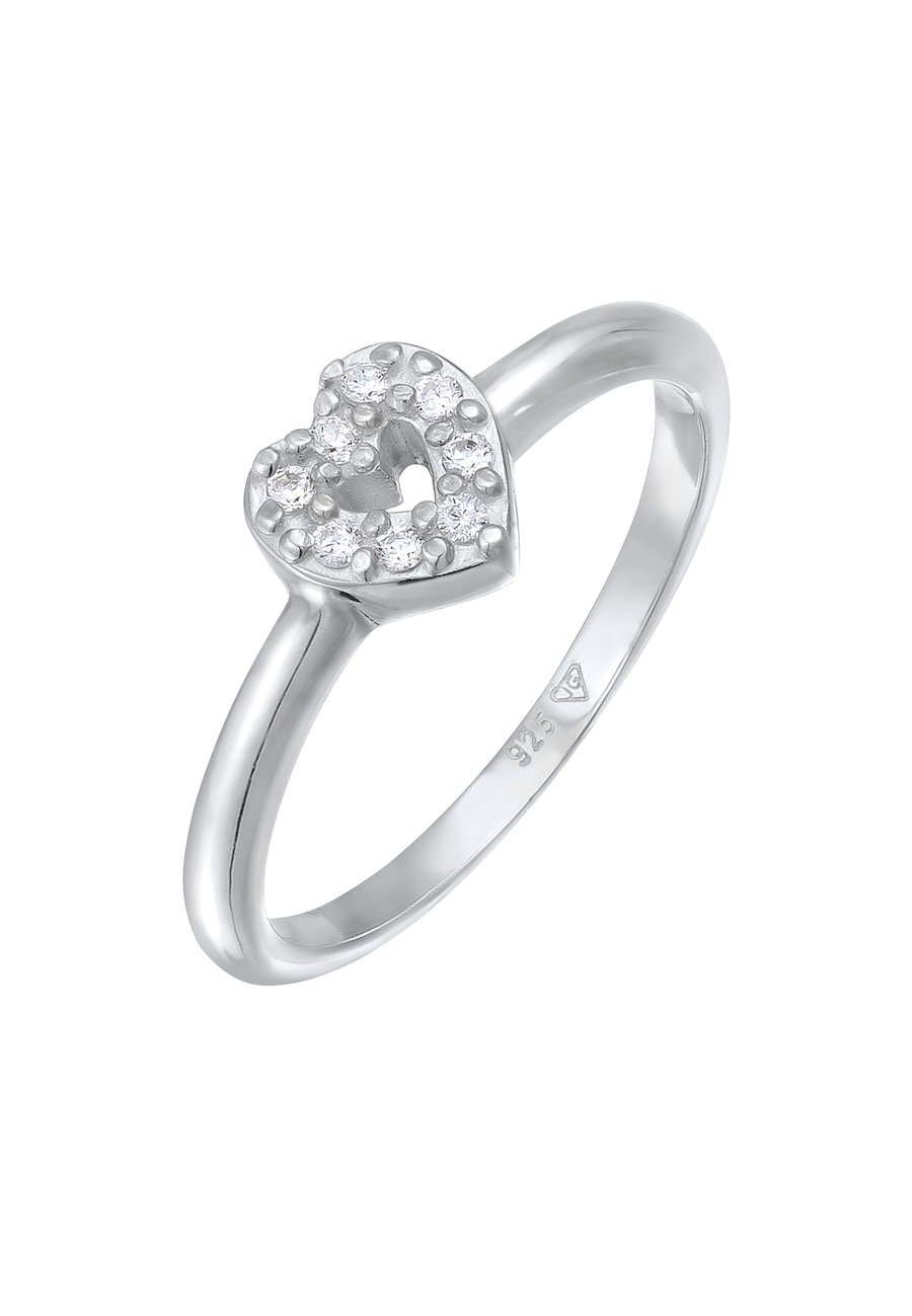 Elli Damski pierścionek serce romantyczne błyszczące z cyrkoniami ze srebra próby 925 Sterling Silver Pierścionki 1 ct