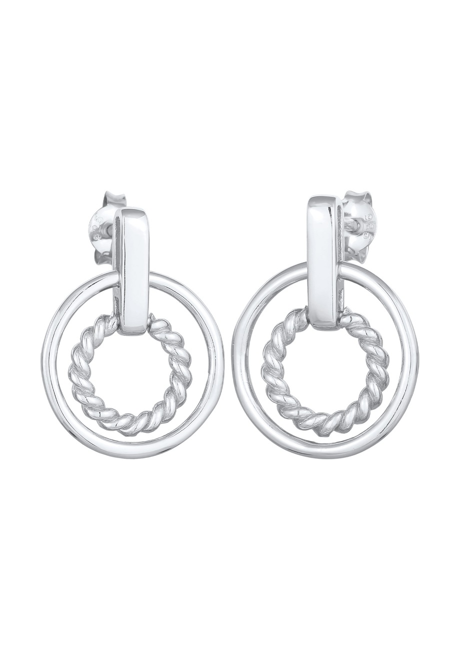 Elli Damskie kolczyki sztyfty okrągłe zakręcone w srebrze próby 925 Sterling Silver Kolczyki 1 ct