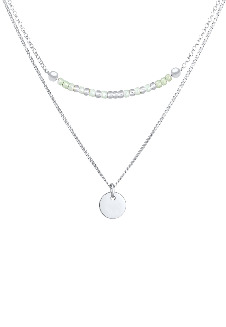 Elli Damski wisiorek płytka Perły dwuwarstwowy w srebrze próby 925 Naszyjniki 1 ct