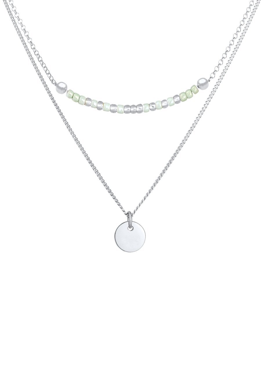 Elli Damski wisiorek płytka Perły dwuwarstwowy w srebrze próby 925 Naszyjniki 1 ct