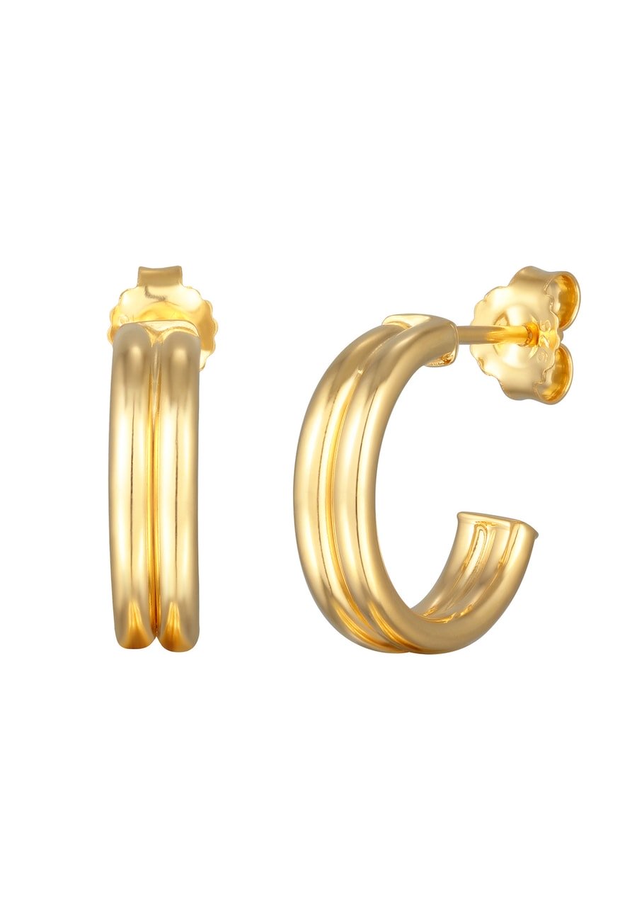 Elli Damskie kolczyki kreole z rowkami ze srebra próby 925 Sterling Silver, pozłacane Kolczyki 1 ct