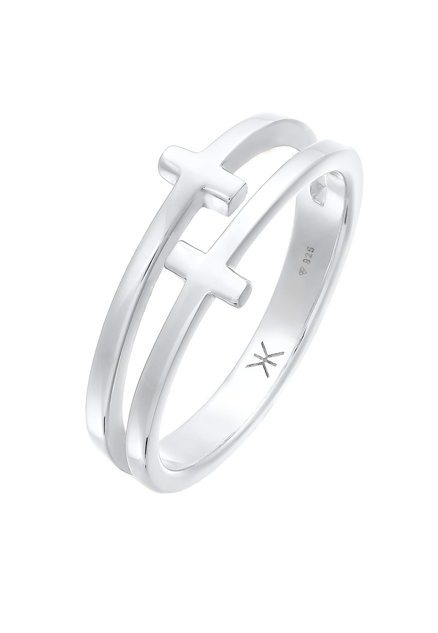 KUZZOI Męski krzyż podwójny nowoczesny w srebrze próby 925 Sterling Silver Pierścionki 1 ct Męskie