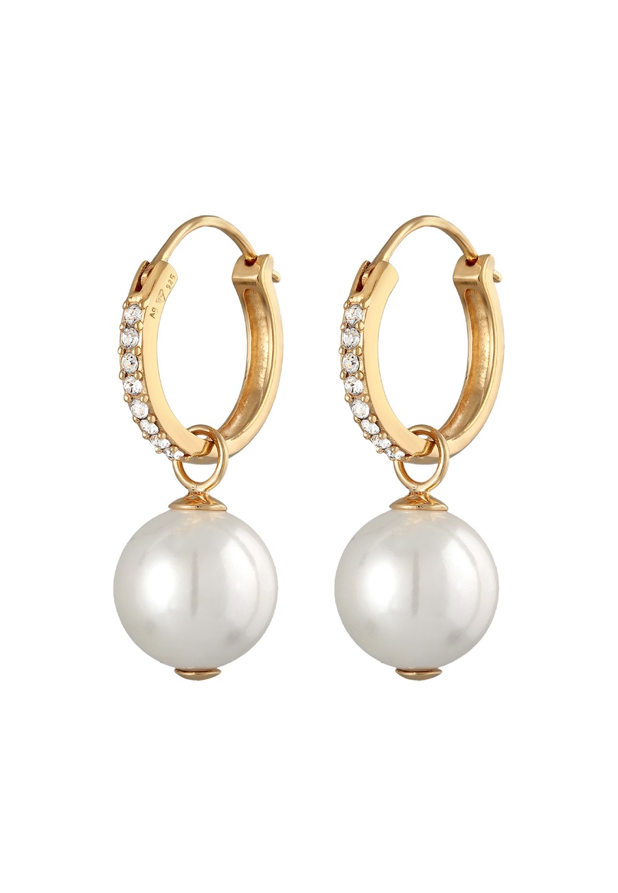 Elli Damski kreole mieniące się perły z rdzeniem muszli i kryształy w srebro 925 Sterling Silver pozłacane Kolczyki koła 1 ct