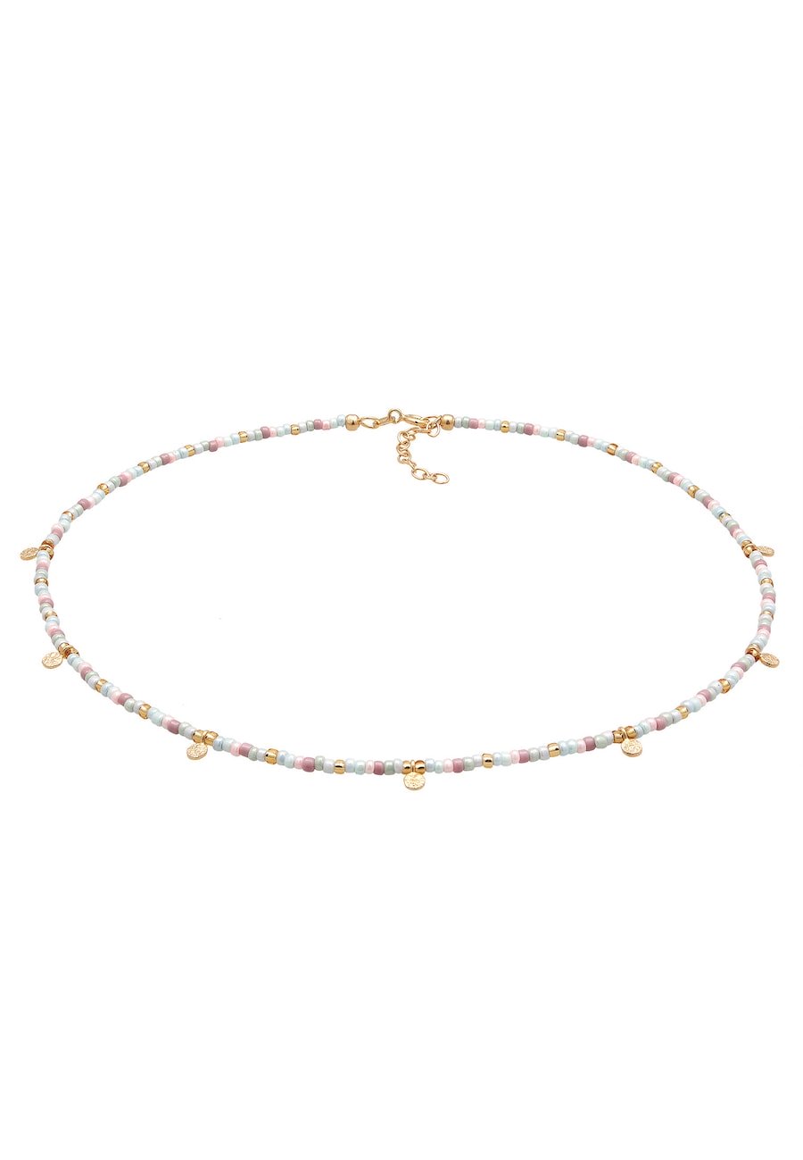 Elli Damski choker z wielokolorowych szklanych koralików z pozłacanego srebra próby 925 Sterling Silver Bransoletki na nogę 1 ct