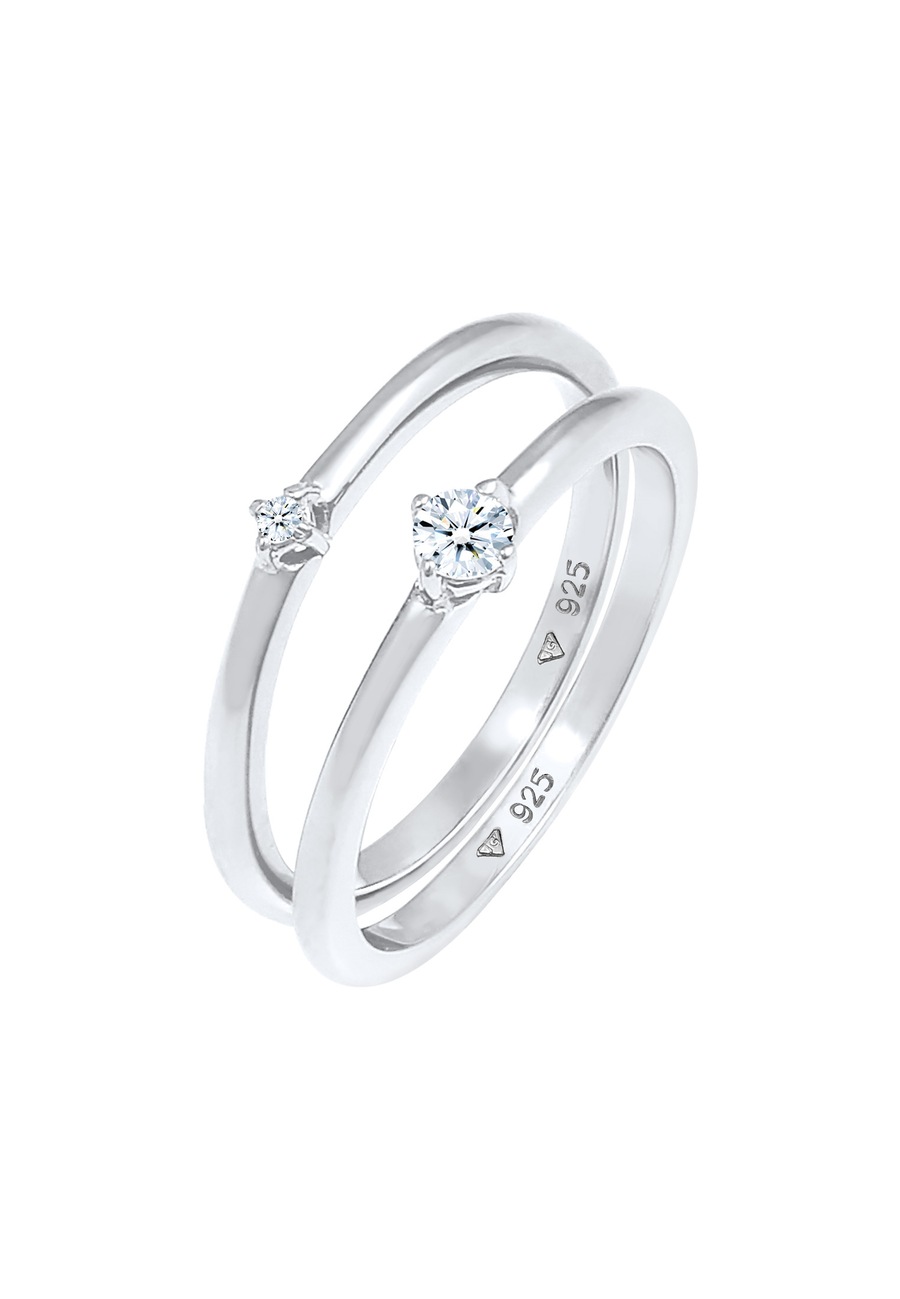 Elli DIAMONDS Ladies Solitaire Elegant Classic z diamentami (0,13 ct.) w 925 Sterling Silver Pierścionki 1 ct Damski