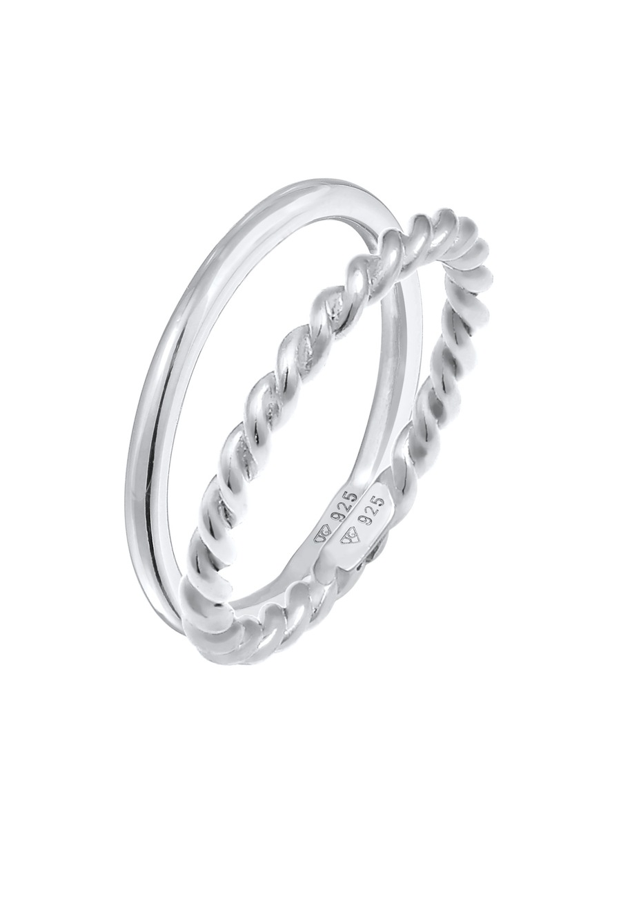 Elli Damski zestaw 2 częściowy Twisted Basic ze srebra próby 925 Sterling Silver Pierścionki 1 ct