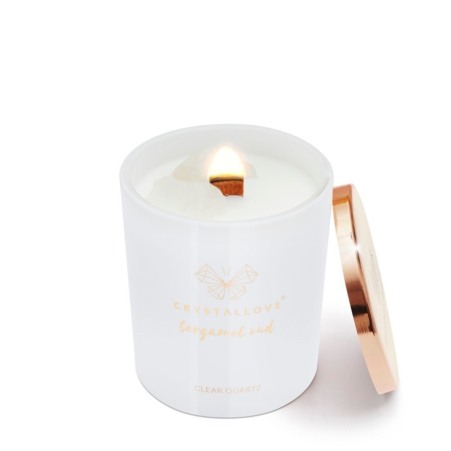 Crystallove Świeca sojowa z kryształem górskim - bergamotka oud Świeczki 1 ct