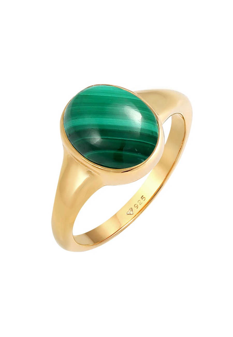 Elli PREMIUM Ladies Signet Ring Elegant Green z Malachitem 925 Sterling Silver platerowany złotem Pierścionki 1 ct Damski