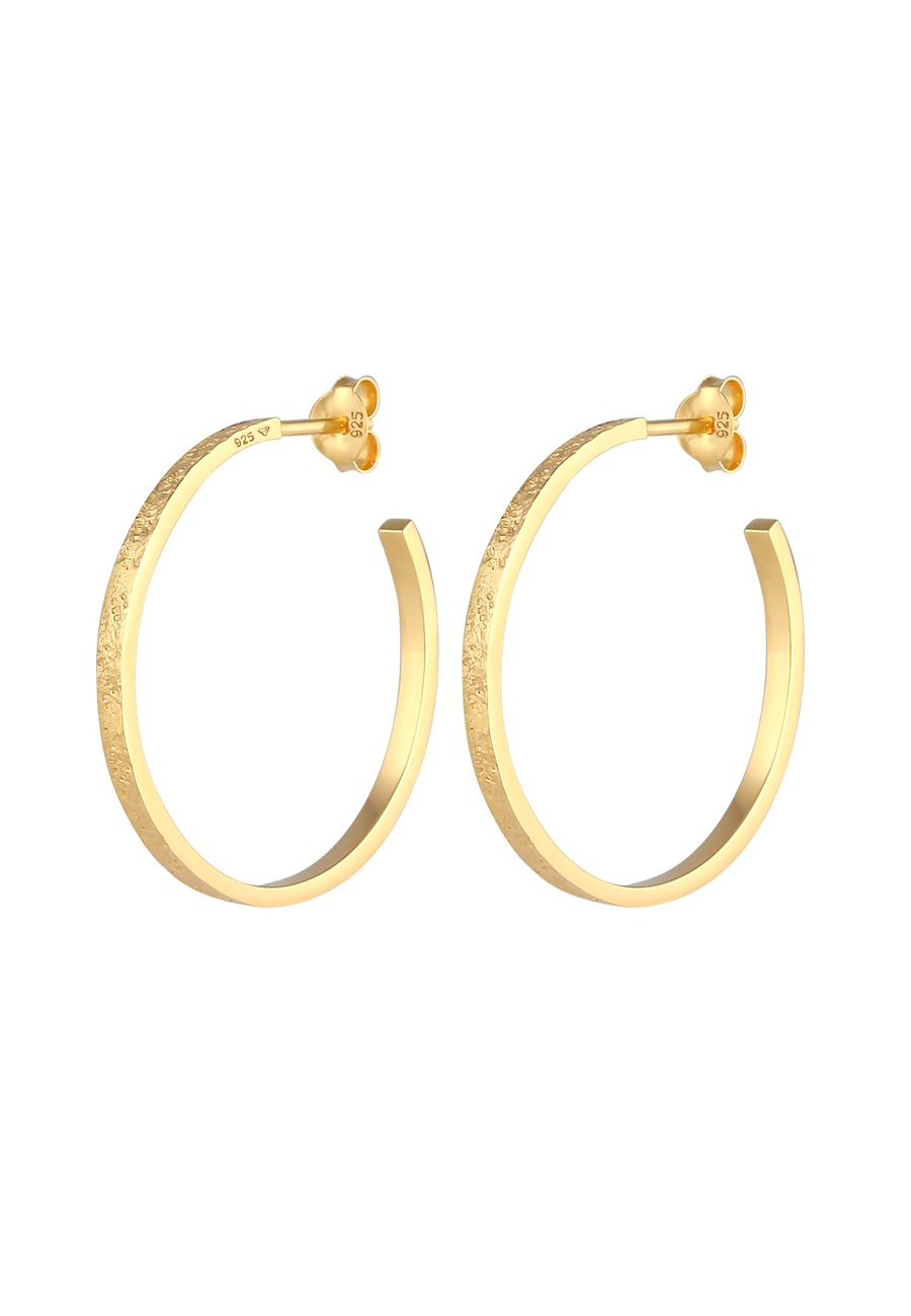 Elli Damskie kreole Basic młotkowane ze strukturą w srebrze próby 925 Sterling Silver Kolczyki koła 1 ct