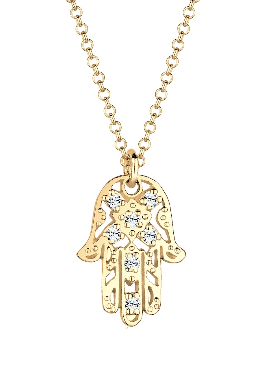 Elli Damska zawieszka ręka Hamsa z kryształami w pozłacanym srebrze 925 Sterling Silver Naszyjniki 1 ct Damski