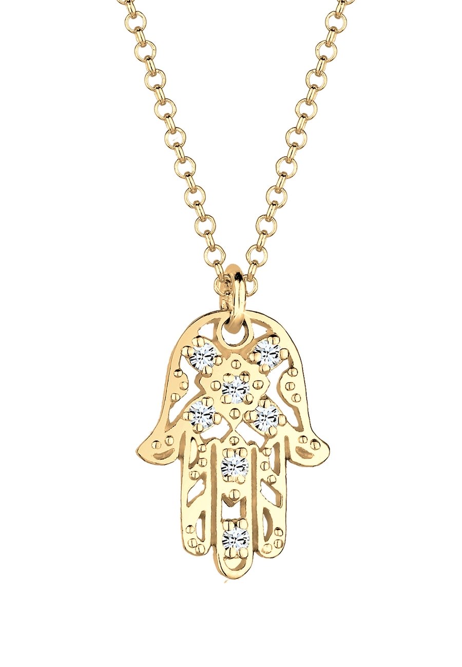 Elli Damska zawieszka ręka Hamsa z kryształami w pozłacanym srebrze 925 Sterling Silver Naszyjniki 1 ct Damski