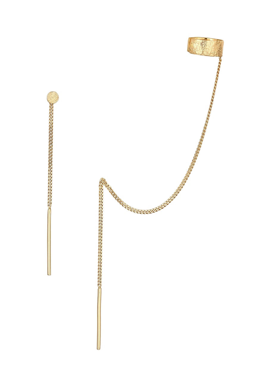 Elli Damska nausznica łańcuszek Pull Through płytka ze srebra próby 925 Sterling Silver Kolczyki 1 ct Damski