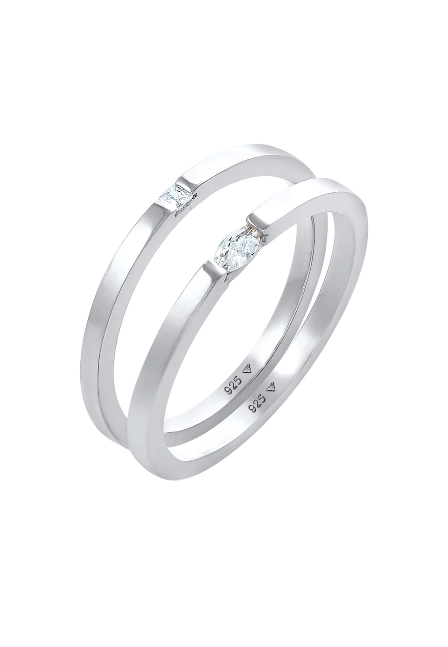 Elli Damski zestaw Soliter markiza z kryształami cyrkonii pozłacane srebro 925 Sterling Silver Pierścionki 1 ct