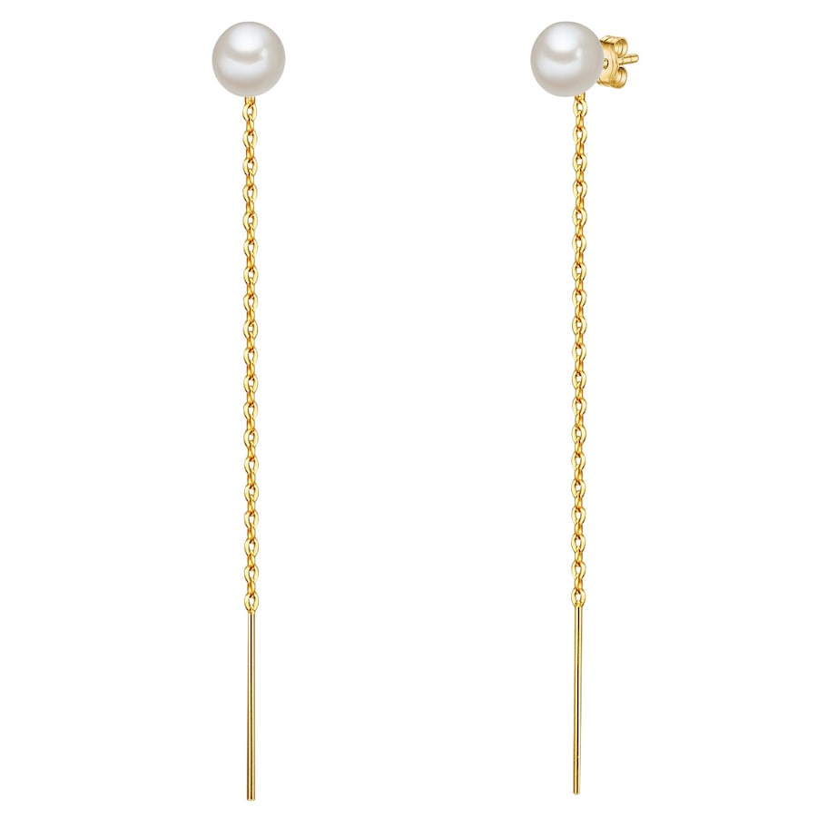 Valero Pearls Kolczyki wiszące z perłą srebro wysokiej próby Perła hodowlana słodkowodna żółte złoto 1 ct Damski