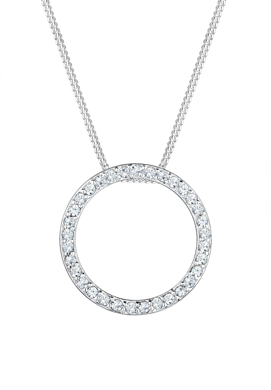 Elli Damski klasyczny wisiorek w kształcie koła z kryształami ze srebra próby 925 Naszyjniki 1 ct