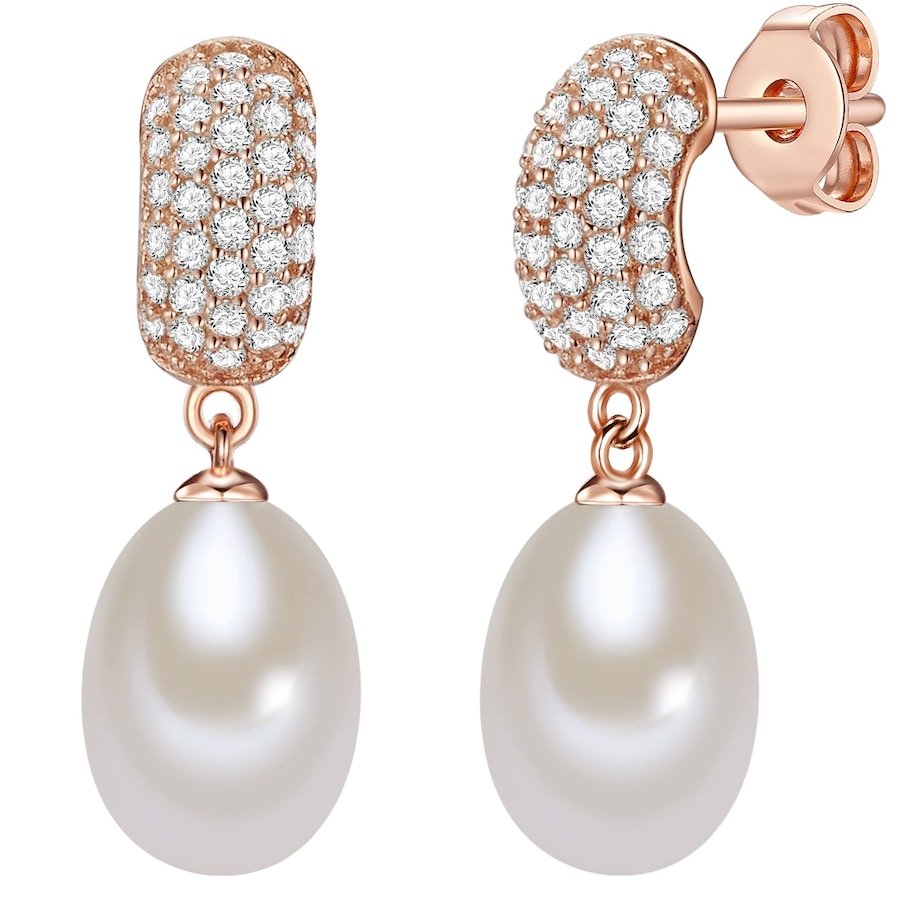 Valero Pearls Kolczyki sztyfty z perłą srebro wysokiej próby Cyrkonia Perła hodowlana słodkowodna różowe złoto 1 ct Damski