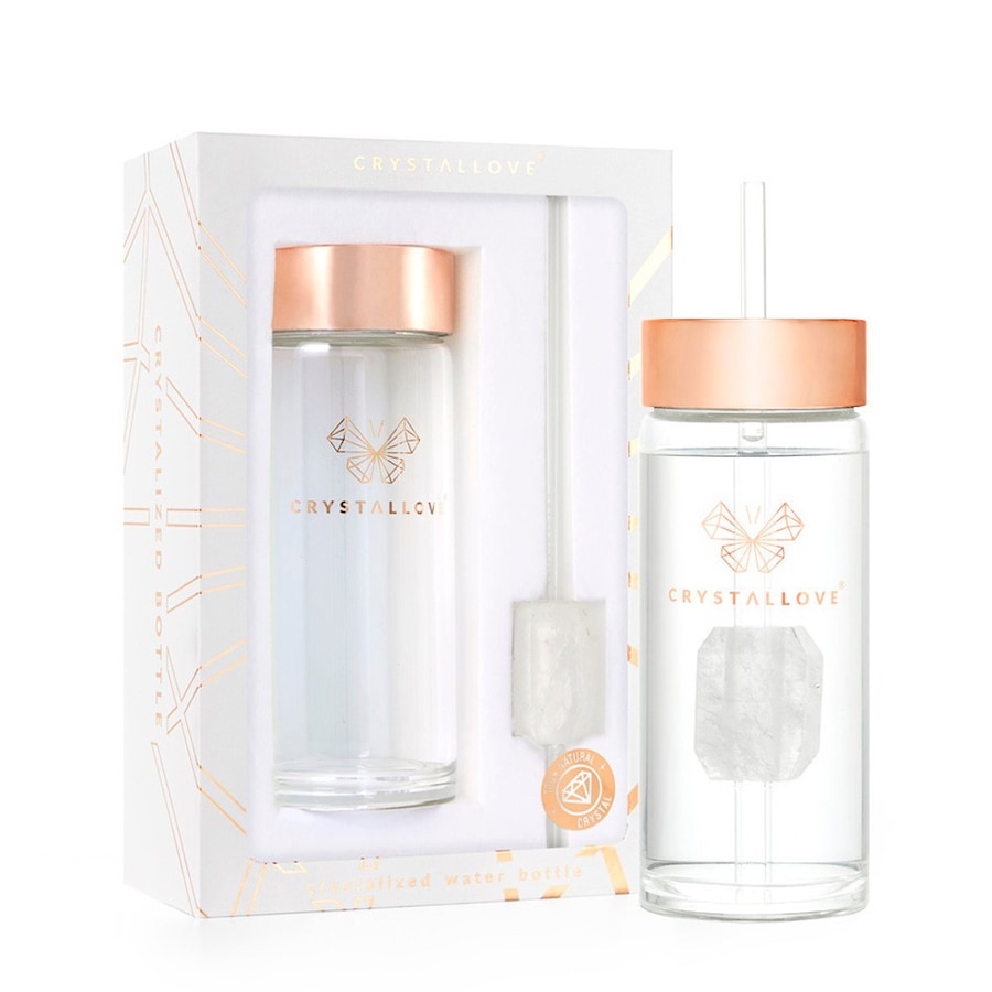 Crystallove Szklana butelka na wodę z kryształem górskim i słomką Butelki 1 ct