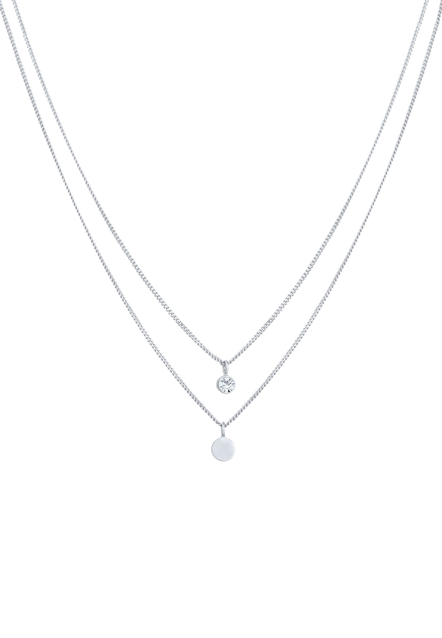 Elli Damski warstwowy płytka Basic z kryształem w srebrze próby 925 Sterling Silver Naszyjniki 1 ct