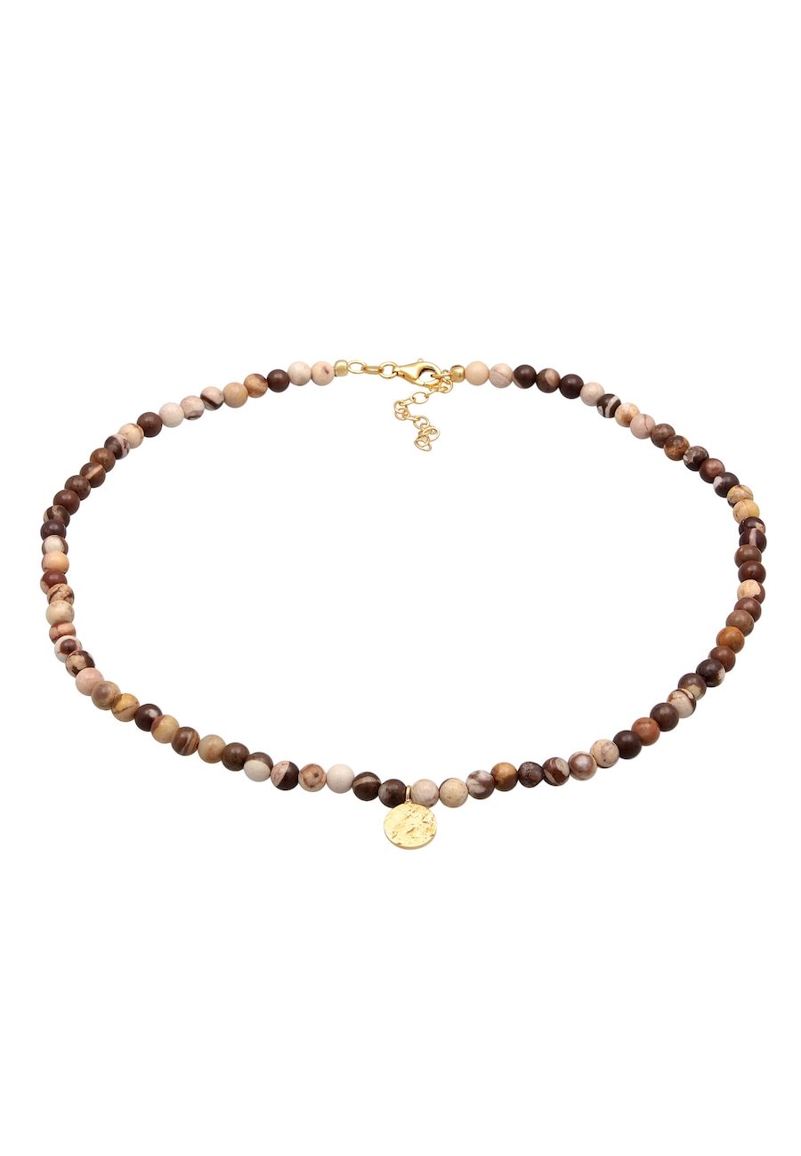 Elli PREMIUM Damski perłowy Boho z kamieniem szlachetnym Jasper w pozłacanym srebrze 925 Sterling Silver Naszyjniki 1 ct