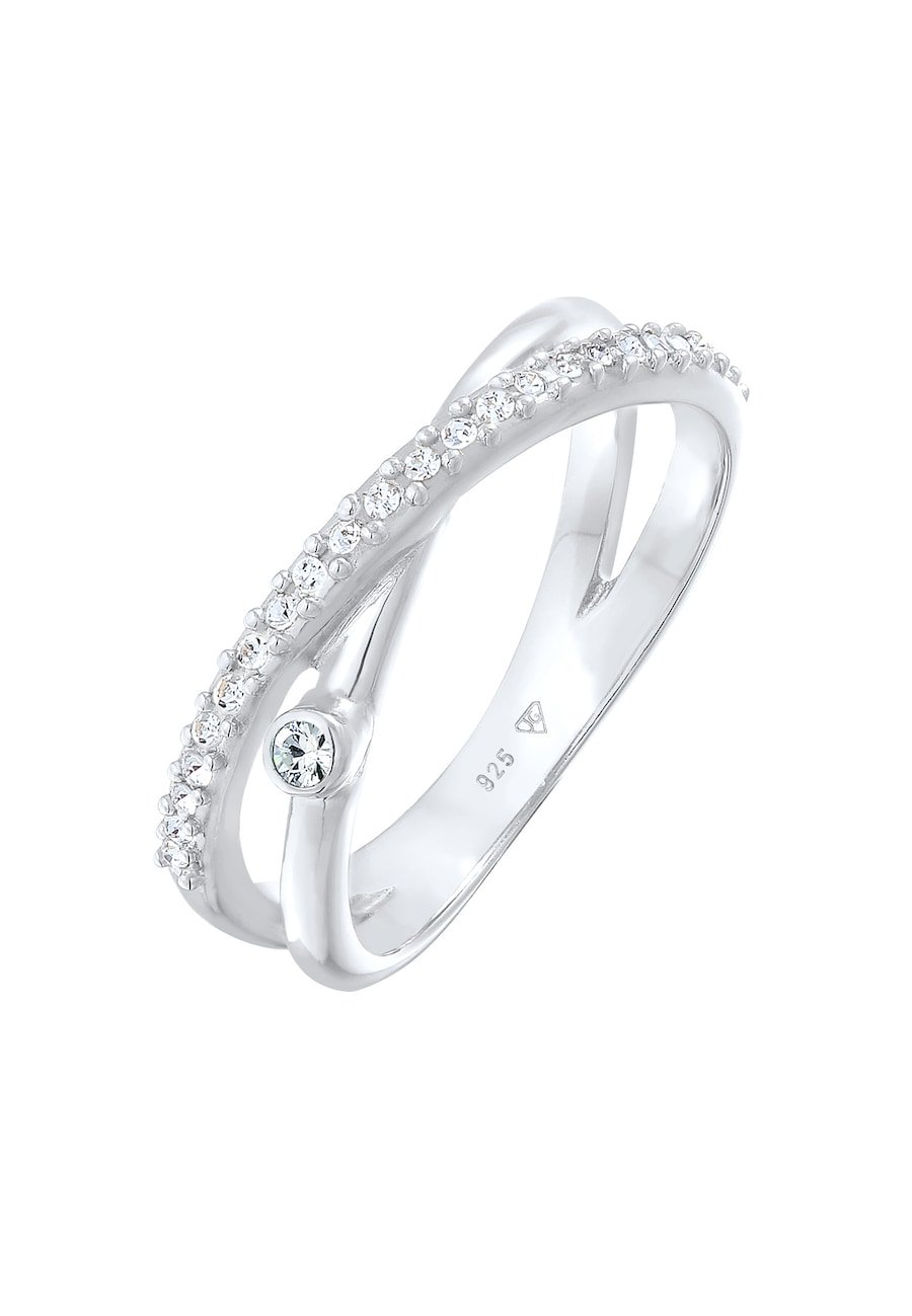 Elli Damski Wrap X Shape mieniący się kryształami w srebrze próby 925 sterling silver Pierścionki 1 ct