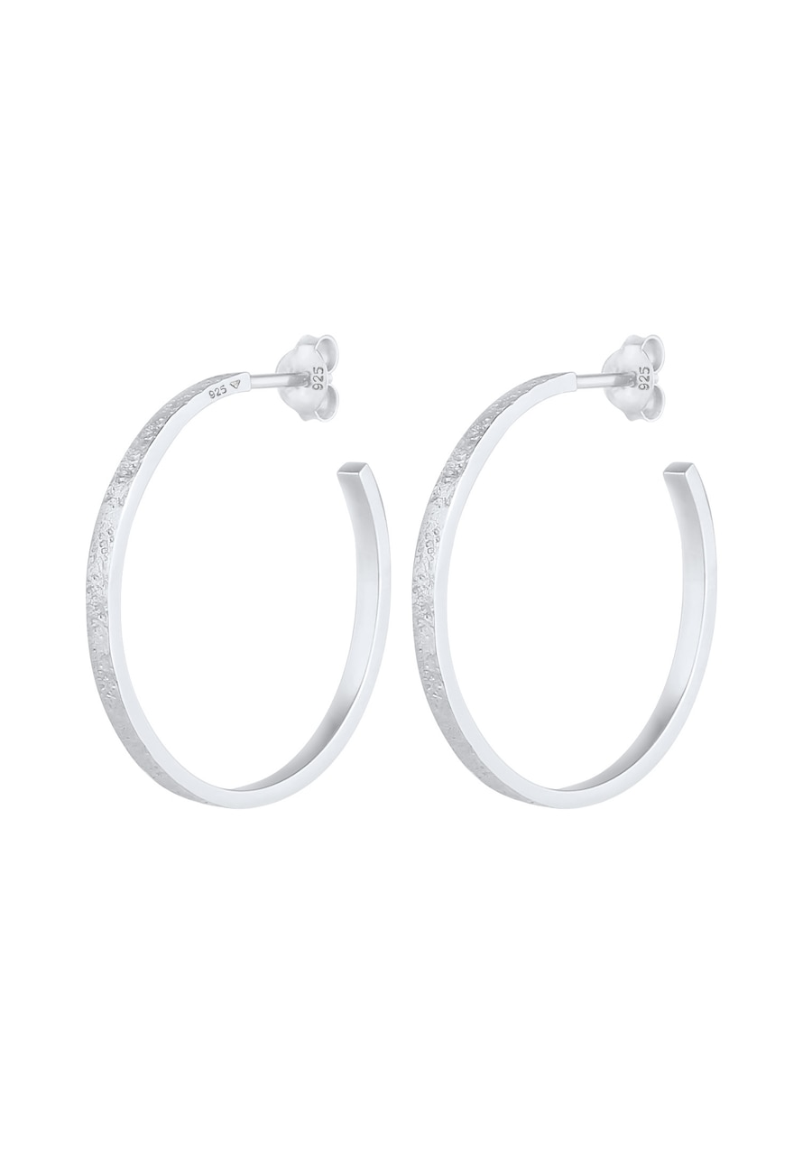 Elli Damskie kreole Basic młotkowane ze strukturą w srebrze próby 925 Sterling Silver Kolczyki koła 1 ct