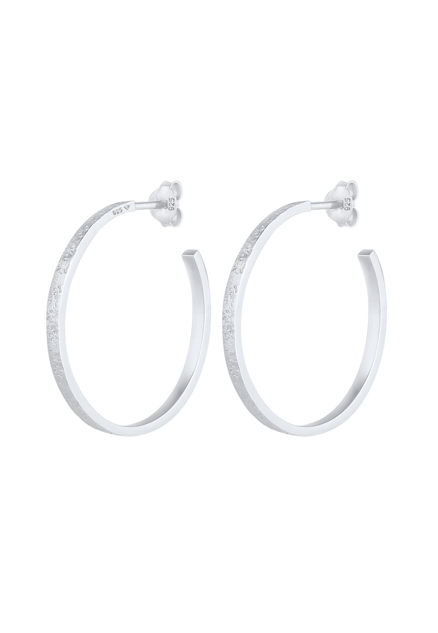 Elli Damskie kreole Basic młotkowane ze strukturą w srebrze próby 925 Sterling Silver Kolczyki koła 1 ct