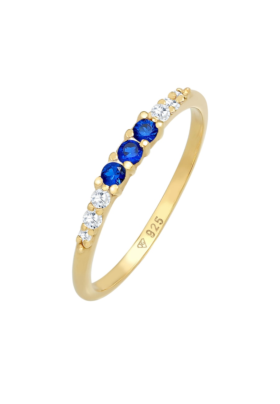 Elli Damski pierścionek Elegantz kryształami cyrkonii i syntetycznych szafirów w pozłacanym srebrze 925 Sterling Silver Pierścionki 1 ct