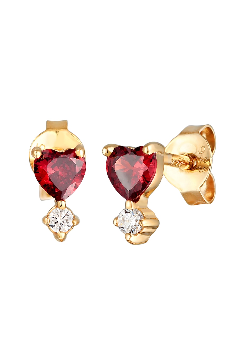 Elli Damskie kolczyki sztyfty z motywem serca i cyrkoniami w pozłacanym srebrze próby 925 Sterling Silver Kolczyki 1 ct