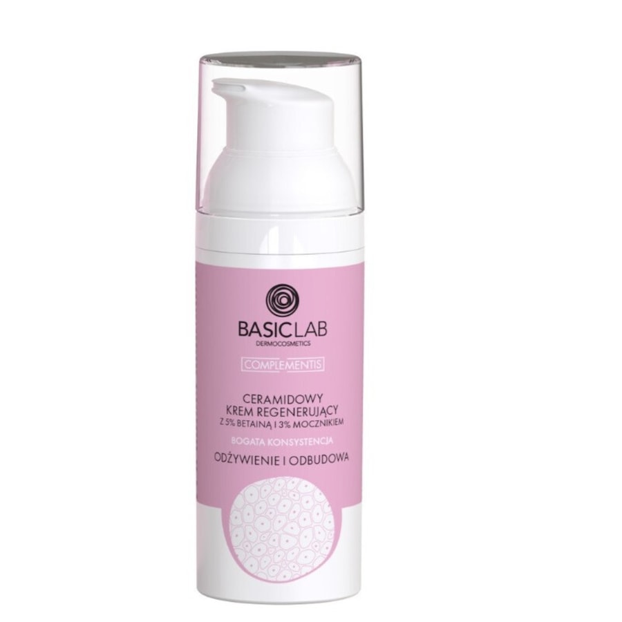 BasicLab Ceramidowy krem regenerujący z 5% betainą i 3% mocznikiem o bogatej konsystencji ODŻYWIENIE I ODBUDOWA Kremy do twarzy 50 ml