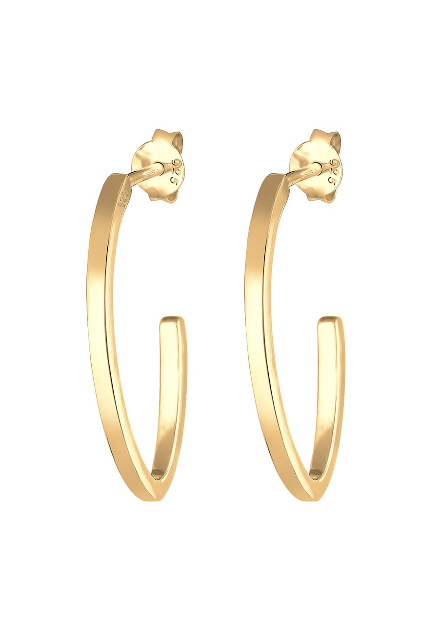 Elli Damskie kreole Oval Open Geo Basic w srebrze próby 925 Sterling Silver Kolczyki koła 1 ct