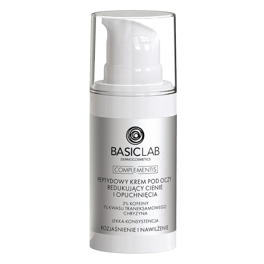 BasicLab PEPTYDOWY KREM POD OCZY REDUKUJĄCY CIENIE I OPUCHNIĘCIA Z 3% KOFEINY, 1% KWASU TRANEKSAMOWEGO, O LEKKIEJ KONSYSTENCJI, ROZJAŚNIENIE I NAWILŻE