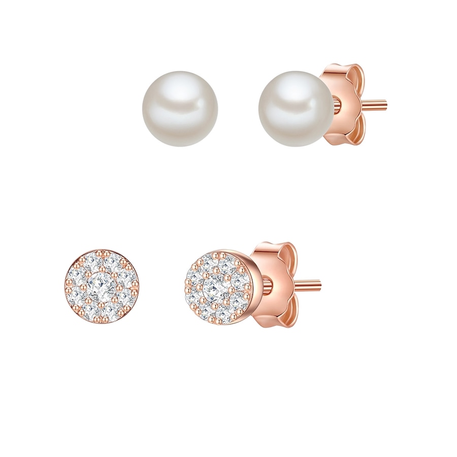 Glanzstücke München Srebrne kolczyki sztyfty srebro wysokiej próby Cyrkonia Perła hodowlana słodkowodna różowe złoto Pierścionki 1 ct Damski
