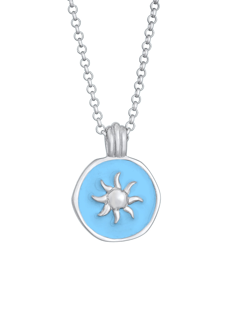 Elli Damska zawieszka moneta symbol słońca z emalią z srebro próby 925 Sterling Silver Naszyjniki 1 ct Damski