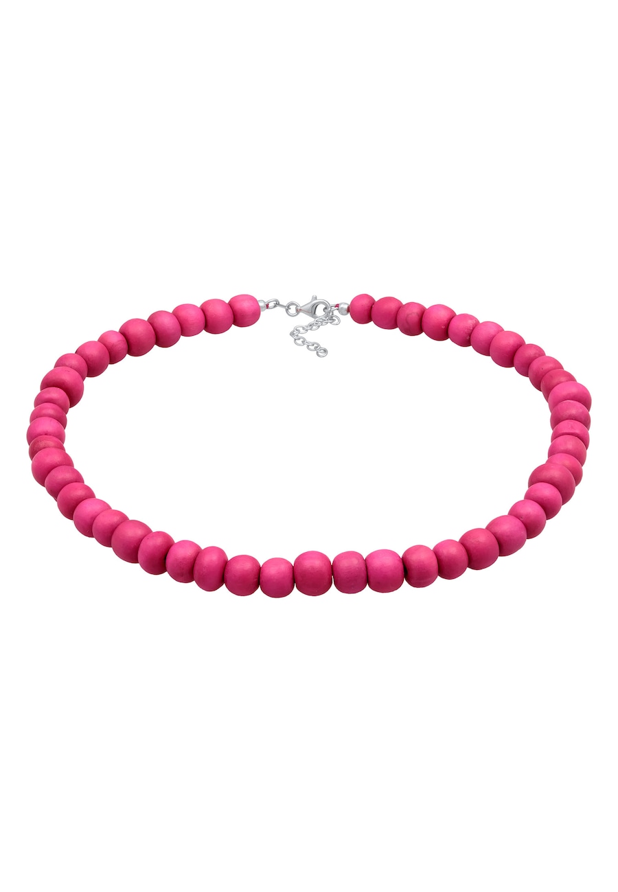 Elli Damski choker koralikowy Trend z drewnianymi koralikami w kolorze różowym ze srebra próby 925 Sterling Silver Naszyjniki 1 ct