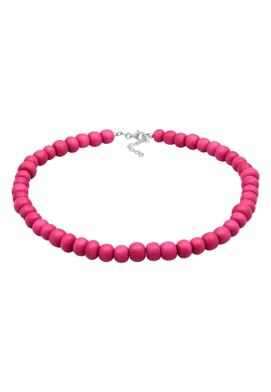 Elli Damski choker koralikowy Trend z drewnianymi koralikami w kolorze różowym ze srebra próby 925 Sterling Silver Naszyjniki 1 ct